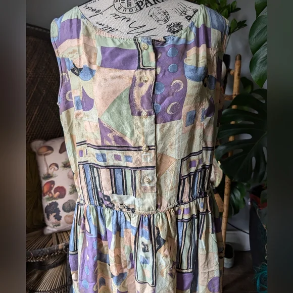 Vintage 100% Silk Geometric Pattern Dress Size L - Picture 5 of 10